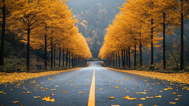 林间公路的秋日美景