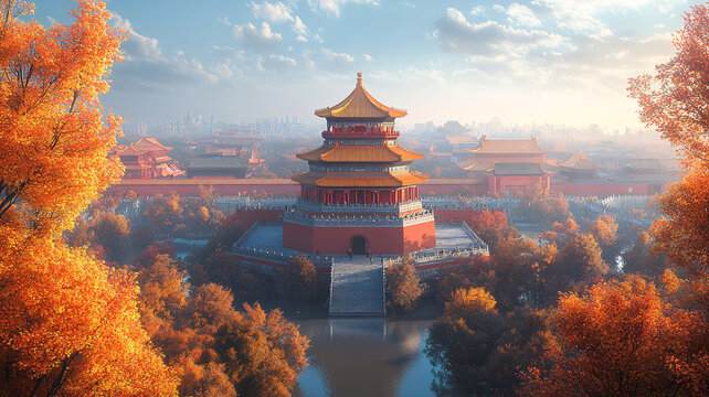 故宫秋日全景俯瞰图
