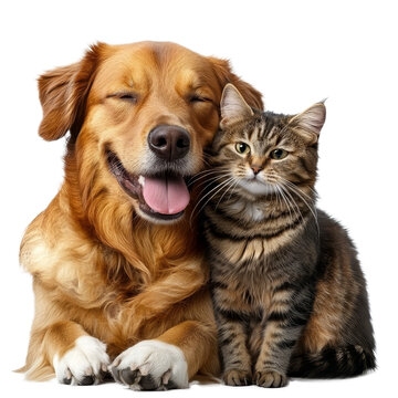 [免抠素材]快乐的狗狗和猫咪的友谊
