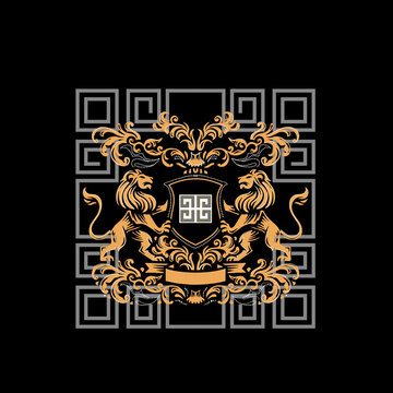 巴洛克欧式狮子短袖潮牌印花logo设计