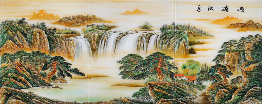 富水祥云艺术山水画背景墙装饰画