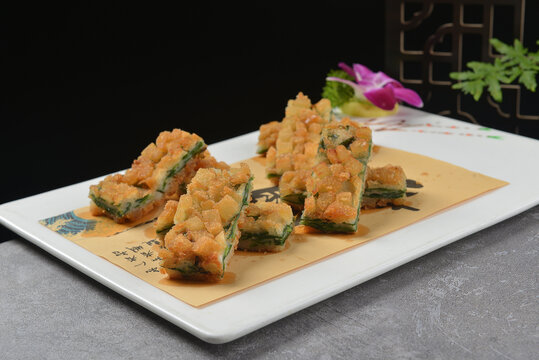 美味香酥菠菜卷美食特写