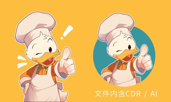 卡通鸭子厨师形象设计素材