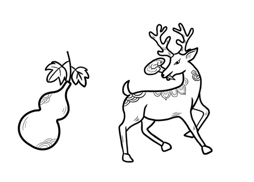 葫芦与鹿的简约线描图案
