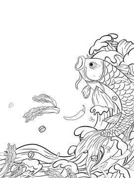 黑白线描锦鲤灵动图