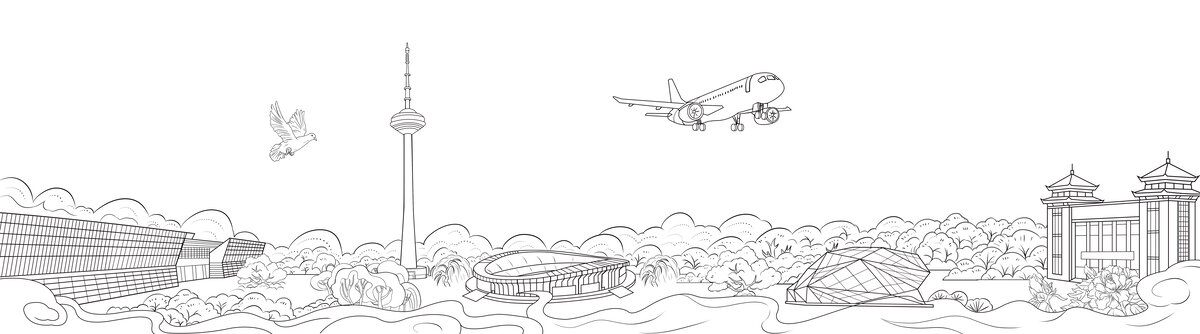 沈阳城市地标建筑线描风景图