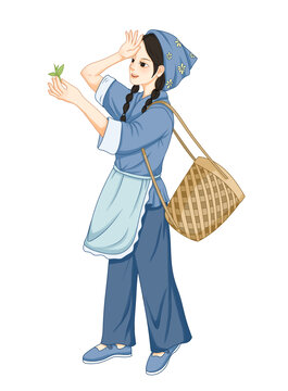 乡村采茶女形象插画