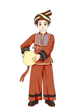 身着壮族服饰的持鼓少年