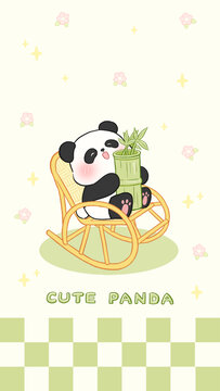 熊猫绿色格子卡通贴纸壁纸手机壳图案