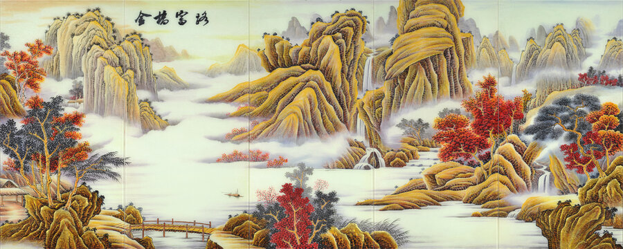 泰山日出艺术山水画背景墙装饰画