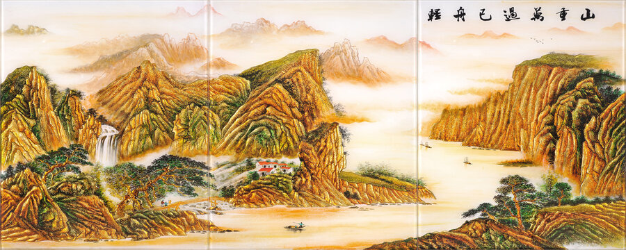 錦銹山河艺术背景墙装饰画