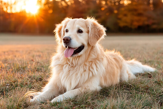 金秋时节的金色猎犬