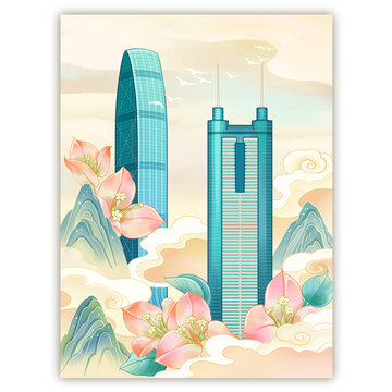 深圳地标建筑地王大厦和京基100大厦插画