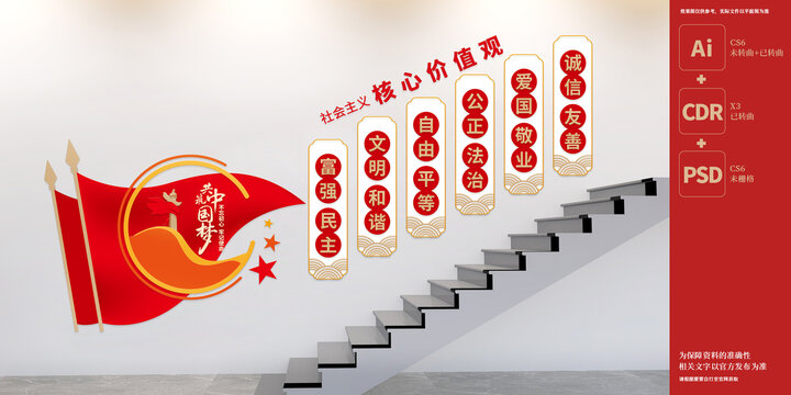社会主义核心价值观楼梯党建文化墙