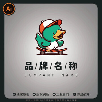 滑板小鸭卡通品牌标志LOGO