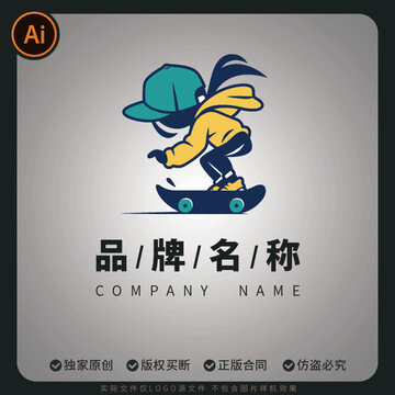 滑板服饰标志IP潮牌图案包装超萌插画抱枕