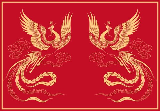 中式双凤吉祥传统图案