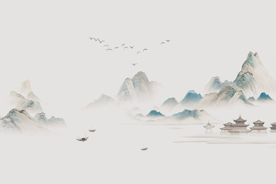 中式山水简约装饰画