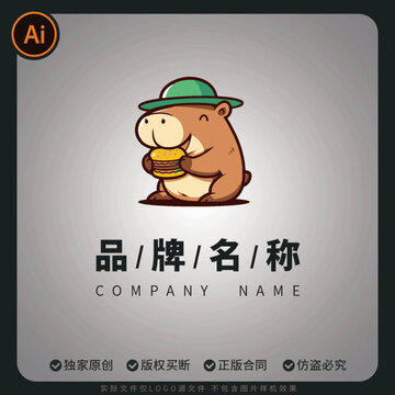卡通卡皮巴拉LOGO吃汉堡品牌标志