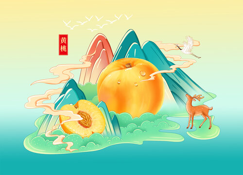 国风黄桃插画