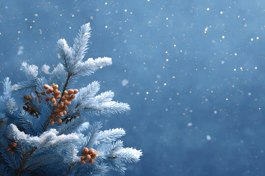 冬季雪景松枝节日背景图
