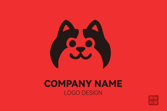 红色背景狗狗简约LOGO设计