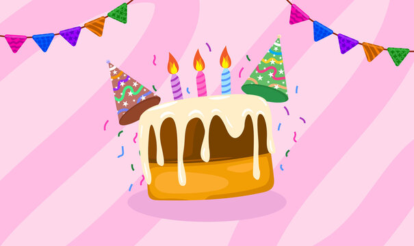 多彩生日蛋糕派对插画