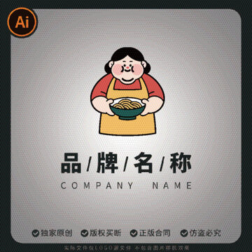 阿姨抱着面logo面食品牌卡通形象标志