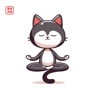 打坐冥想的可爱卡通猫咪