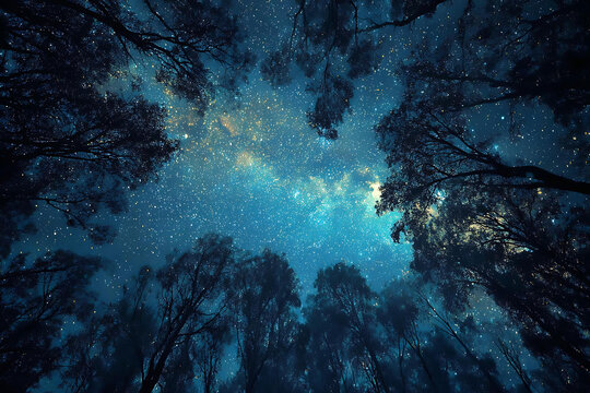 星空下的森林夜色美景