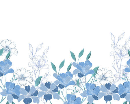 蓝白花卉边框装饰图案