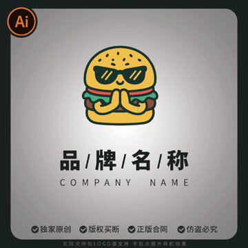 个性酷炫戴墨镜的汉堡炸鸡品牌标志设计