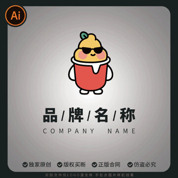 可爱卡通水果杯logo甜品夏日饮品吉祥物