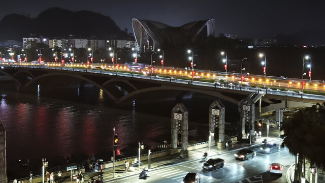 城市桥梁璀璨夜景
