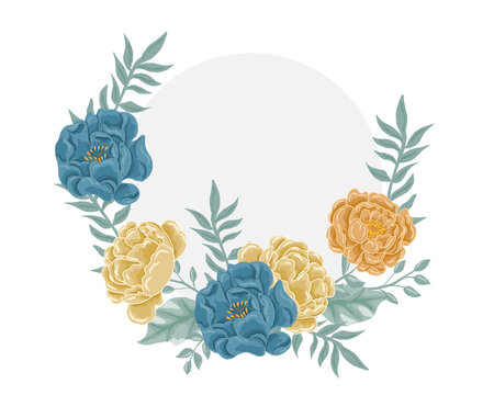 蓝黄花卉装饰圆形边框素材
