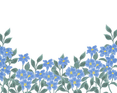 蓝色花卉植物边框插画