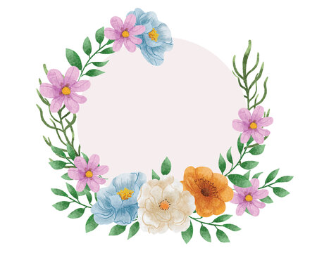 手绘多彩花卉环形装饰图