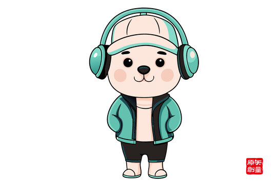 戴耳机的萌趣卡通小狗