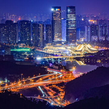 长沙梅溪湖夜景天际线