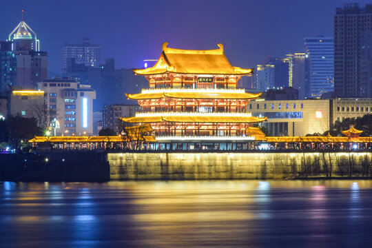长沙杜甫江阁夜景