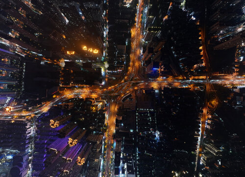 长沙波隆立交桥夜景俯拍