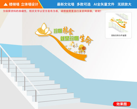 楼梯墙珍惜粮食文化墙设计