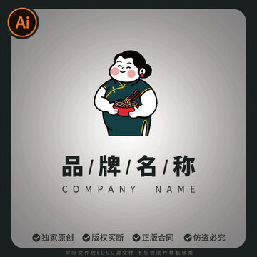 中式美食面点拉面logo人物品牌标志