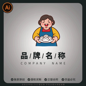 外卖夜市东北饺子馆阿姨logo标志设计
