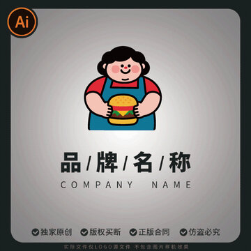 炸鸡汉堡logo品牌形象矢量阿姨商标