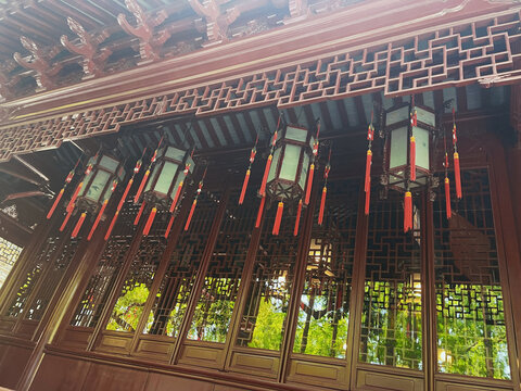 镂空木雕中式古建灯笼雅致景致