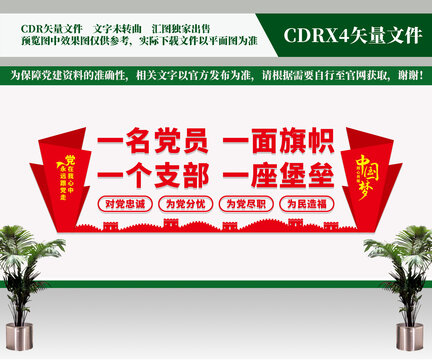 一名党员一面旗帜党建文化墙