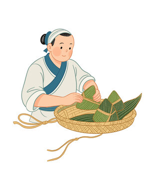 古人包粽子场景图