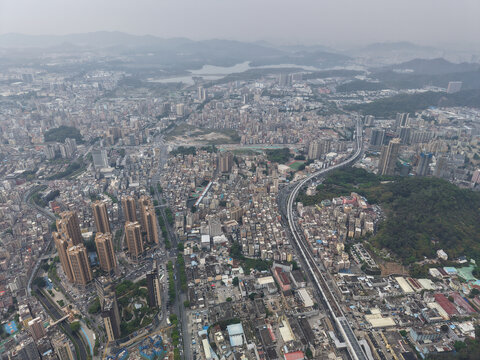 深圳宝安石岩官田城市高空俯瞰全景图