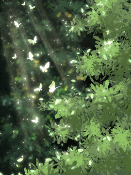 绿色森林治愈系风景插画